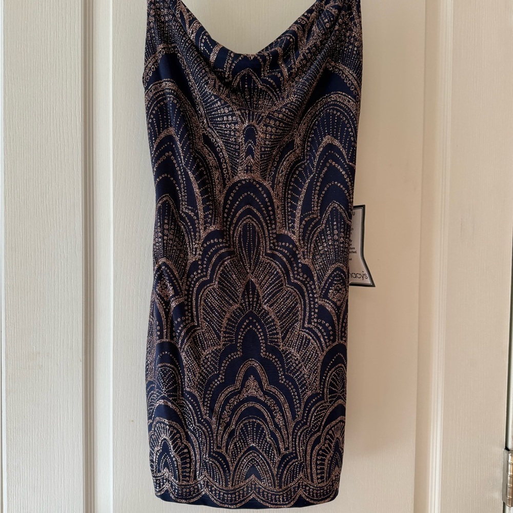 Jump Strapless Dress in Navy and Gold